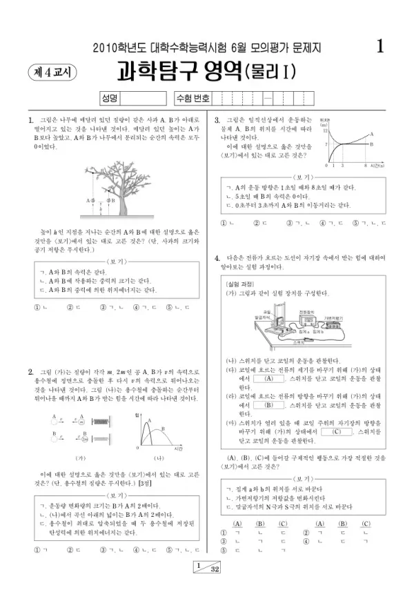 2010학년도 6월 모평(평가원) 물리I