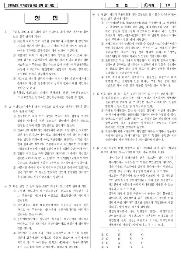 2019년 국가공무원 9급 형법 (나)