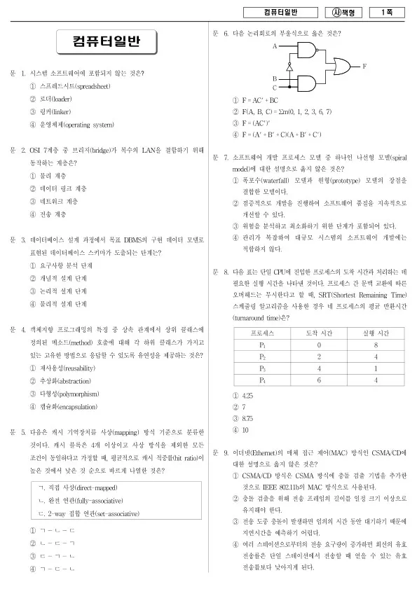 2015년 국가공무원 9급 컴퓨터일반 (사)