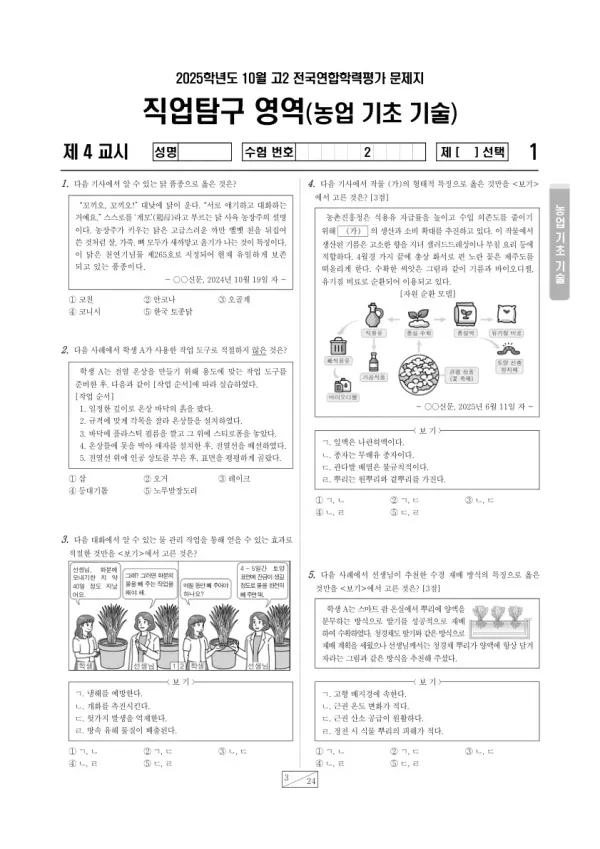 2025년 고2 10월 학평(경기) 농업 기초 기술