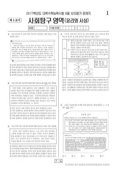 2017년 6월 고3 사회탐구 윤리와 사상