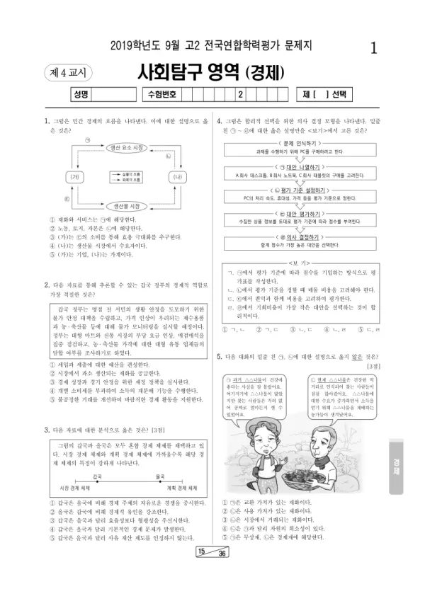 2019년 9월 고2 사회탐구 경제