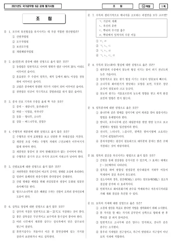 2021년 국가공무원 9급 조림 (나)