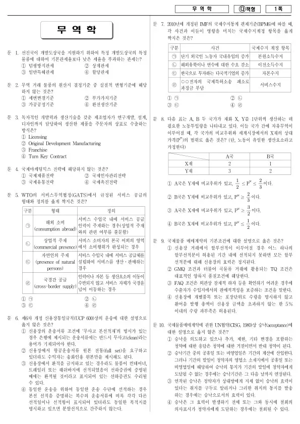 2017년 국가공무원 7급 무역학 (다)