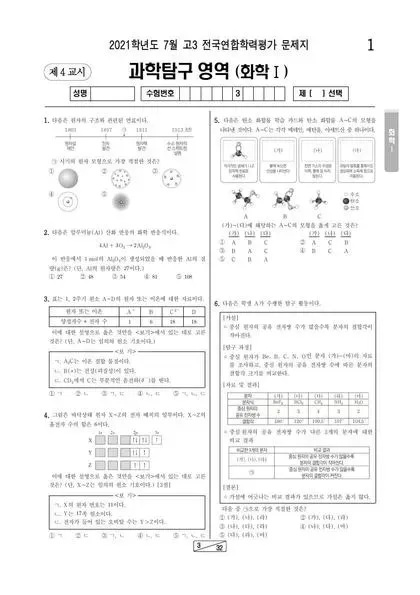 2021년 7월 고3 과학탐구 화학 I