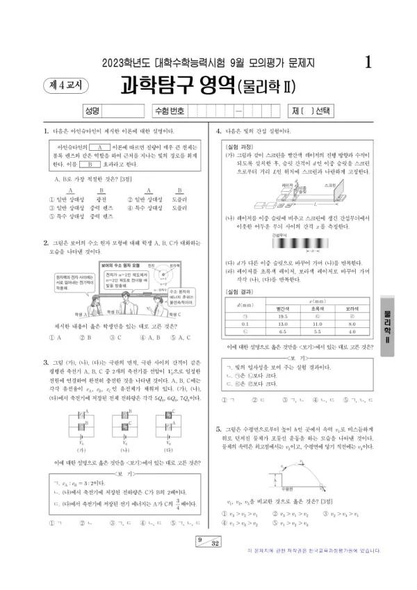 2023년 9월 고3 과학탐구 물리학 II